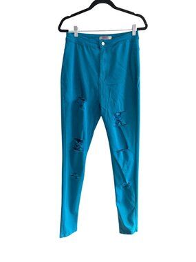 Dodo Turquoise Distressed Y2K Skinny Pants 2XL Indie Sleaze Stretch Streetwear